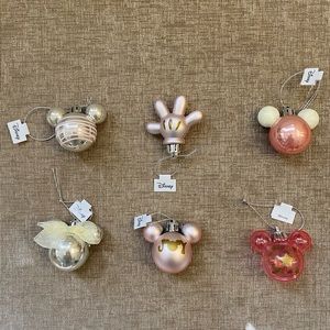 Disney 6-Pack Mickey Mouse Pink Mini Christmas Tree Ornaments Set